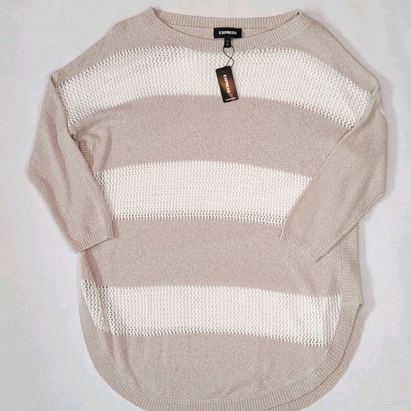 Express Sweaters - Express 3/4 Sleeve Knitted Cream Sweater